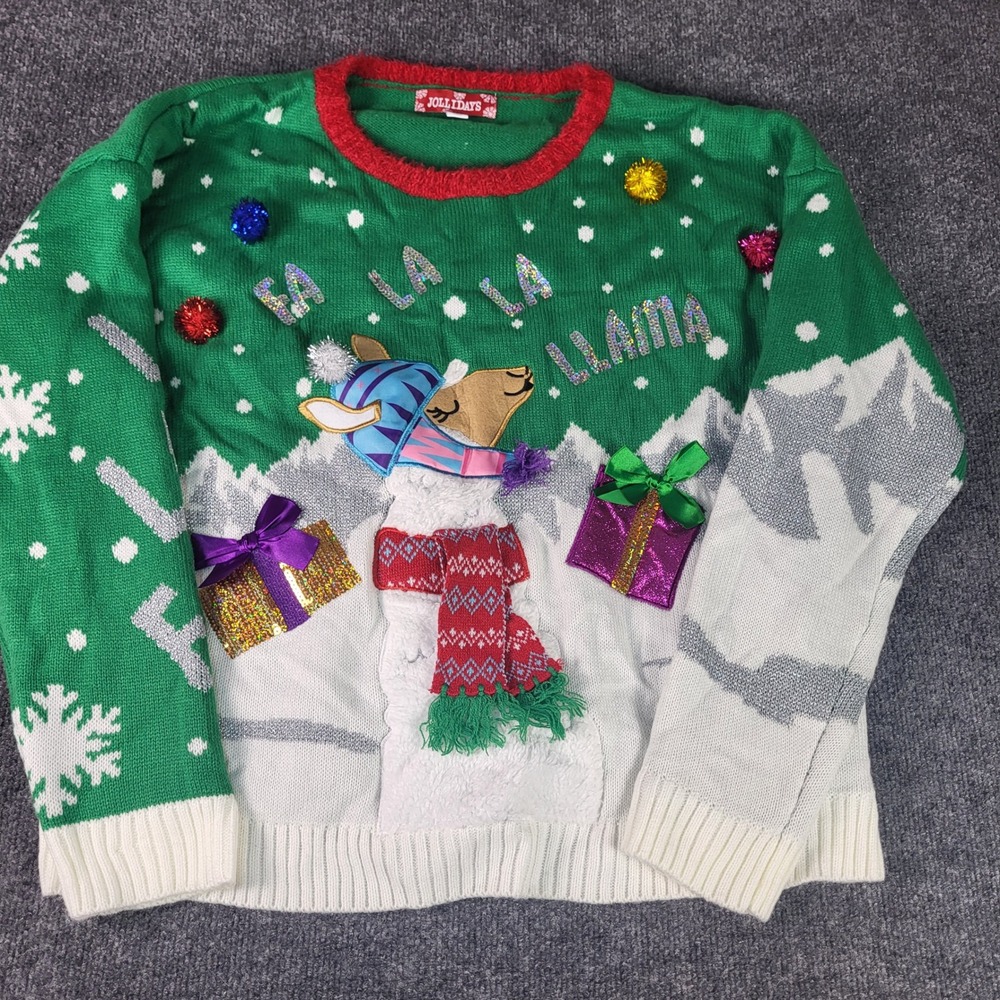 Jollidays Fa La La Llama Ugly Christmas Sweater Green XXL XS88003K NWT
